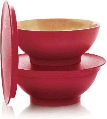 Afbeeldingen van 2 Tupperware Allegra Schaaltjes 275 ml Rood Goud
