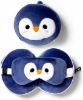 Afbeeldingen van Pinguin knuffel/reiskussen/slaapmasker - 2-in-1 set
