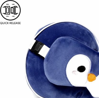 Afbeeldingen van Pinguin knuffel/reiskussen/slaapmasker - 2-in-1 set