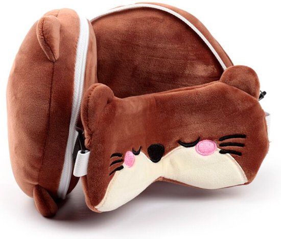 Afbeeldingen van Otter het Slaaphoofd knuffel/reiskussen/slaapmasker - 2-in-1 set