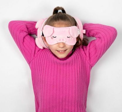 Afbeeldingen van Oliver het Varken knuffel/reiskussen/slaapmasker - 2-in-1 set