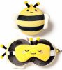 Afbeeldingen van Bij knuffel/reiskussen/slaapmasker - 2-in-1 set