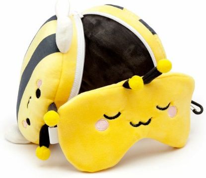 Afbeeldingen van Bij knuffel/reiskussen/slaapmasker - 2-in-1 set