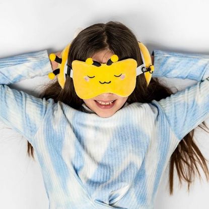 Afbeeldingen van Bij knuffel/reiskussen/slaapmasker - 2-in-1 set