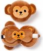 Afbeeldingen van Aap knuffel/reiskussen/slaapmasker - 2-in-1 set