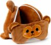 Afbeeldingen van Aap knuffel/reiskussen/slaapmasker - 2-in-1 set